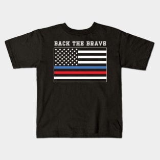 Back The Brave Thin Blue-Red Line American Flag Kids T-Shirt